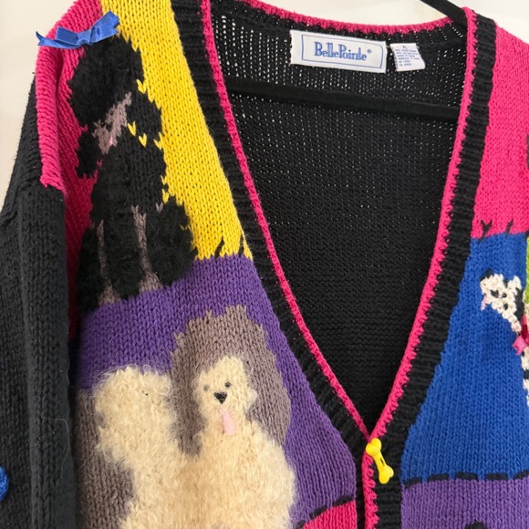 Vintage Belle Pointe Women's XL Dog Puppy Patchwork Knit Cardigan Sweater - Picture 5 of 6